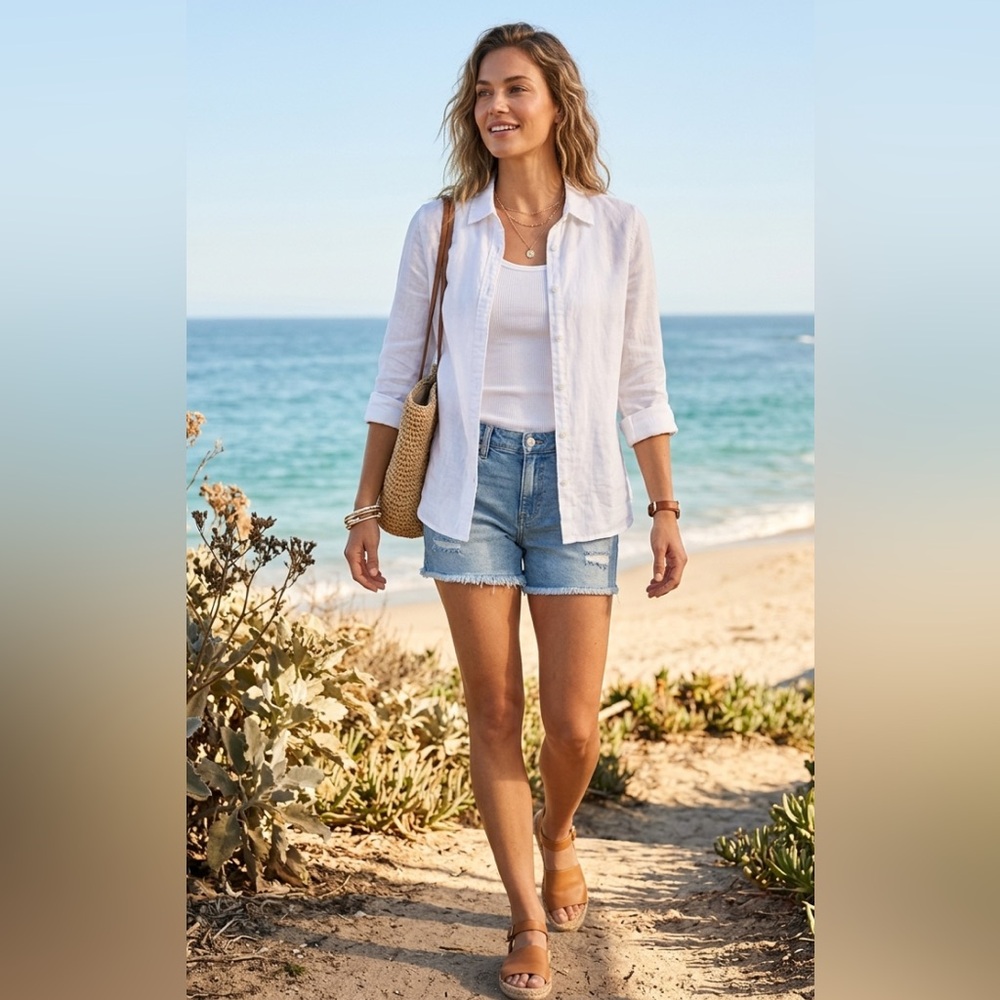 Hudson North 100% Linen Button Down Blouse